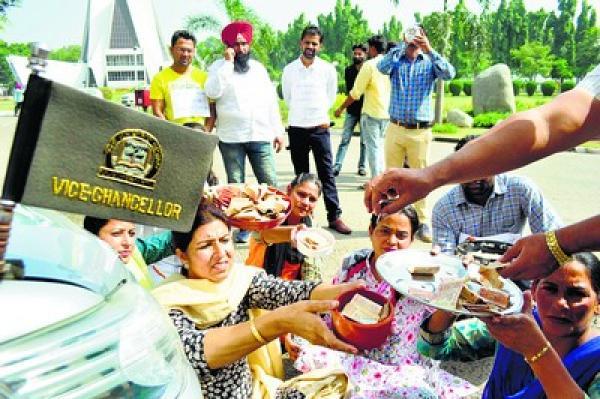 ਕੱਚੇ ਅਧਿਆਪਕਾਂ ਨੇ ਪੰਜਾਬੀ ਯੂਨੀਵਰਸਿਟੀ ਲਈ ਭੀਖ ਮੰਗੀ